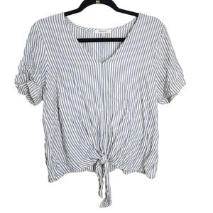 Madewell Blouse Top Womens M Blue White Striped Tie Front Short Sleeve Viscose